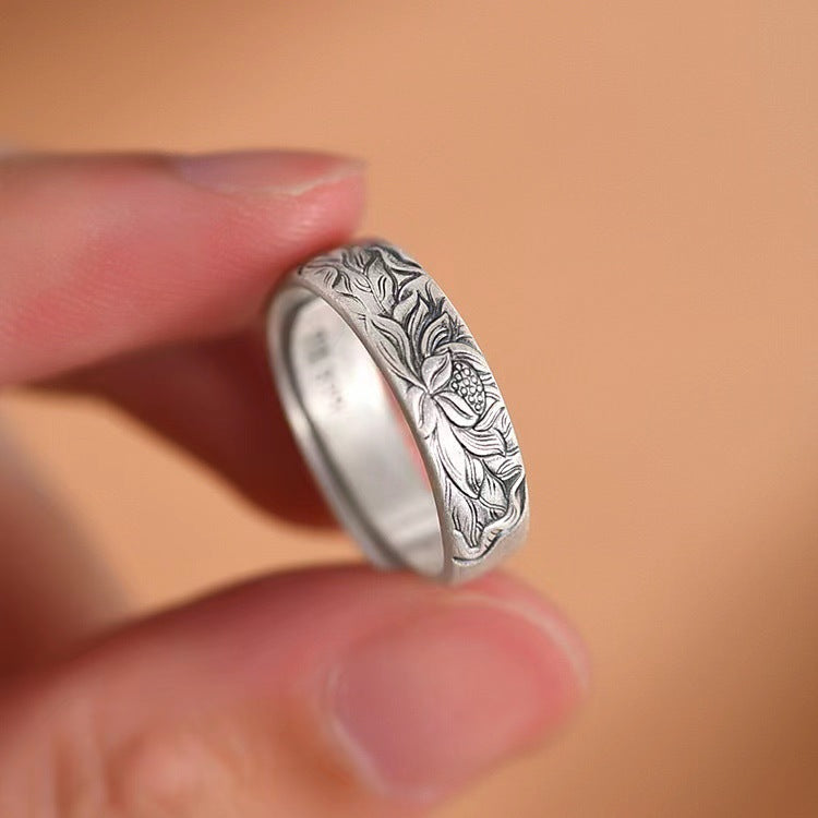 Women's & Men's Style Lotus Trendy Personalized Niche Design Minimalist Creative Index Rings