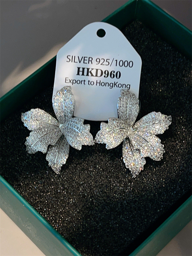 Sier Needle Light Luxury High-grade Flower Earrings