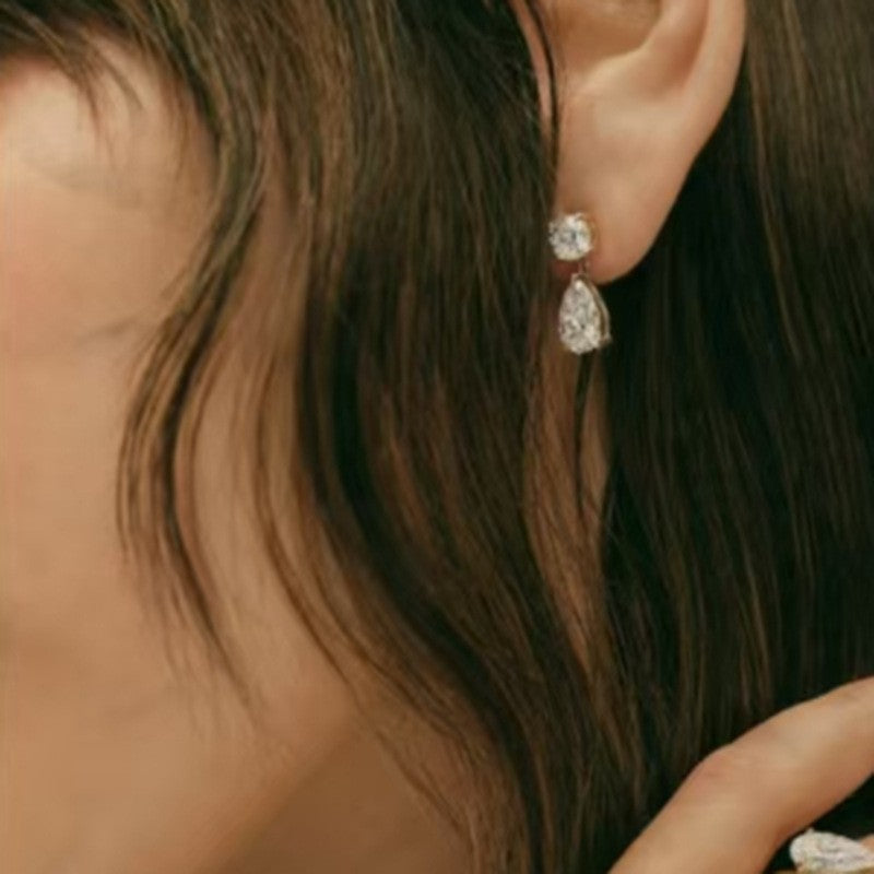 Water Drop Zircon Patch Titanium Steel Earrings