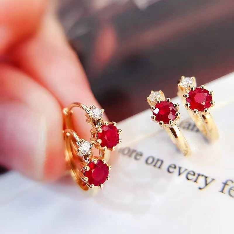 Women's Red Blue Zircon Crystal Ear Clips Fashion Earrings