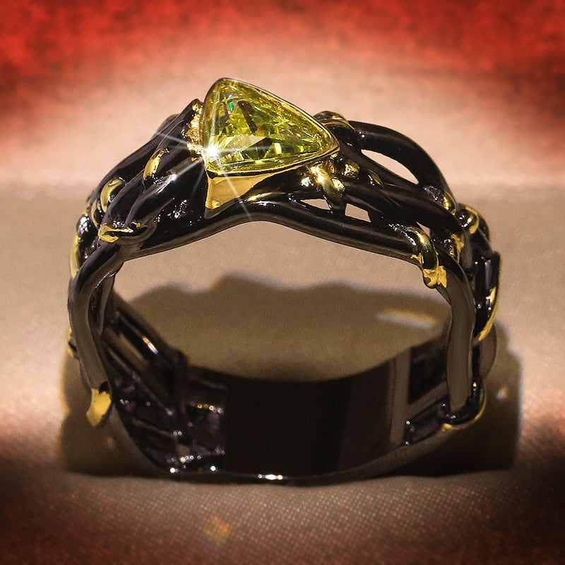 Women's & Men's Two-color Triangle Olive Green Zircon Graceful Rings