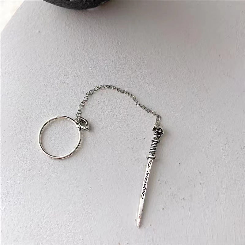 Fashion Punk Insert Chain Sword Creative Dagger Ring