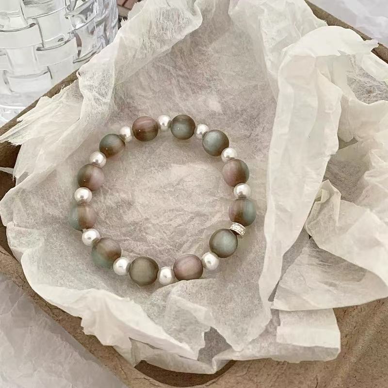 Rose Toffee Handmade Beaded Design Thin Glittering Chinese Single Circle Bracelets