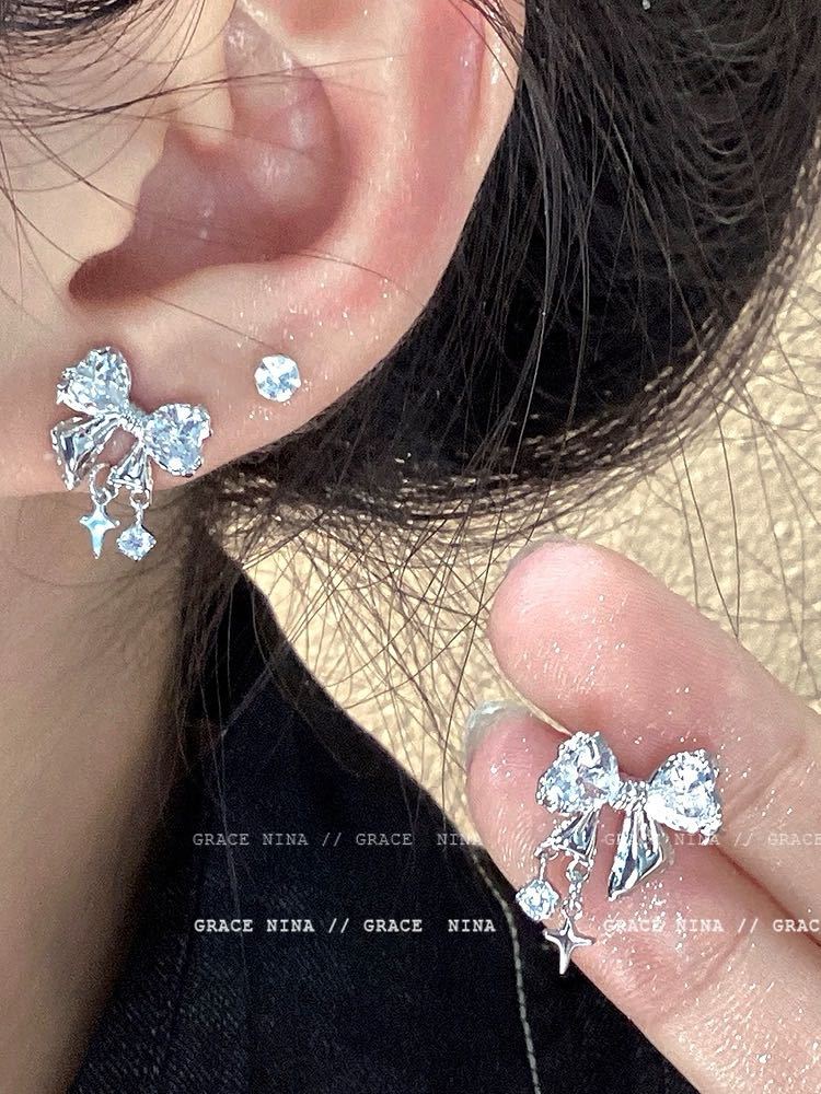 Women's Bright Bow Zircon For Niche Design Earrings