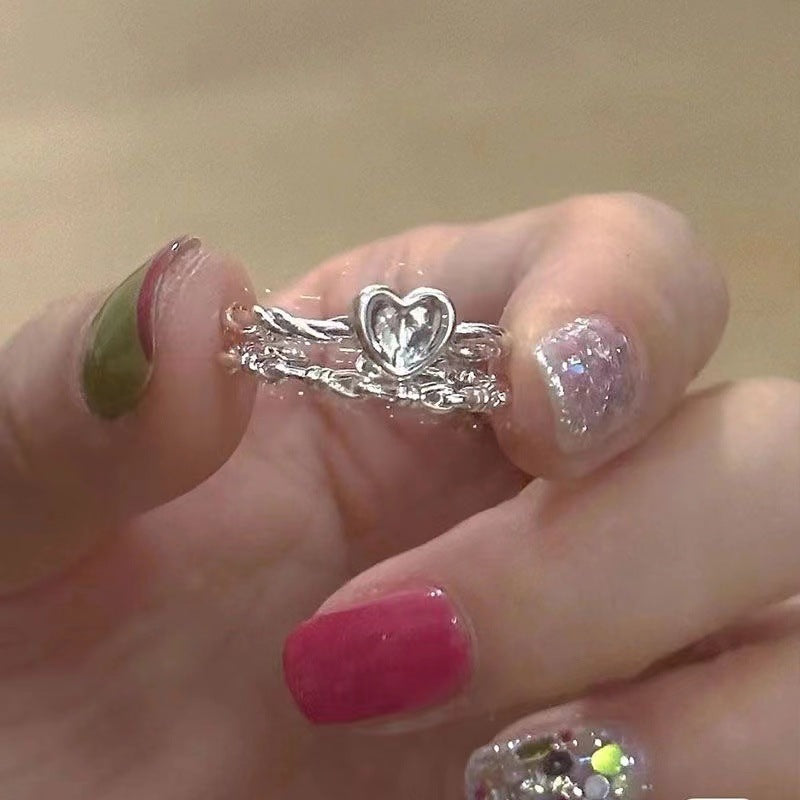 Women's Minimalist Sier Design Niche Sweetheart Twisted Rings