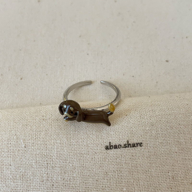 Cartoon Sausage Dog Ear Collection Female Cute Funny Exquisite Rings