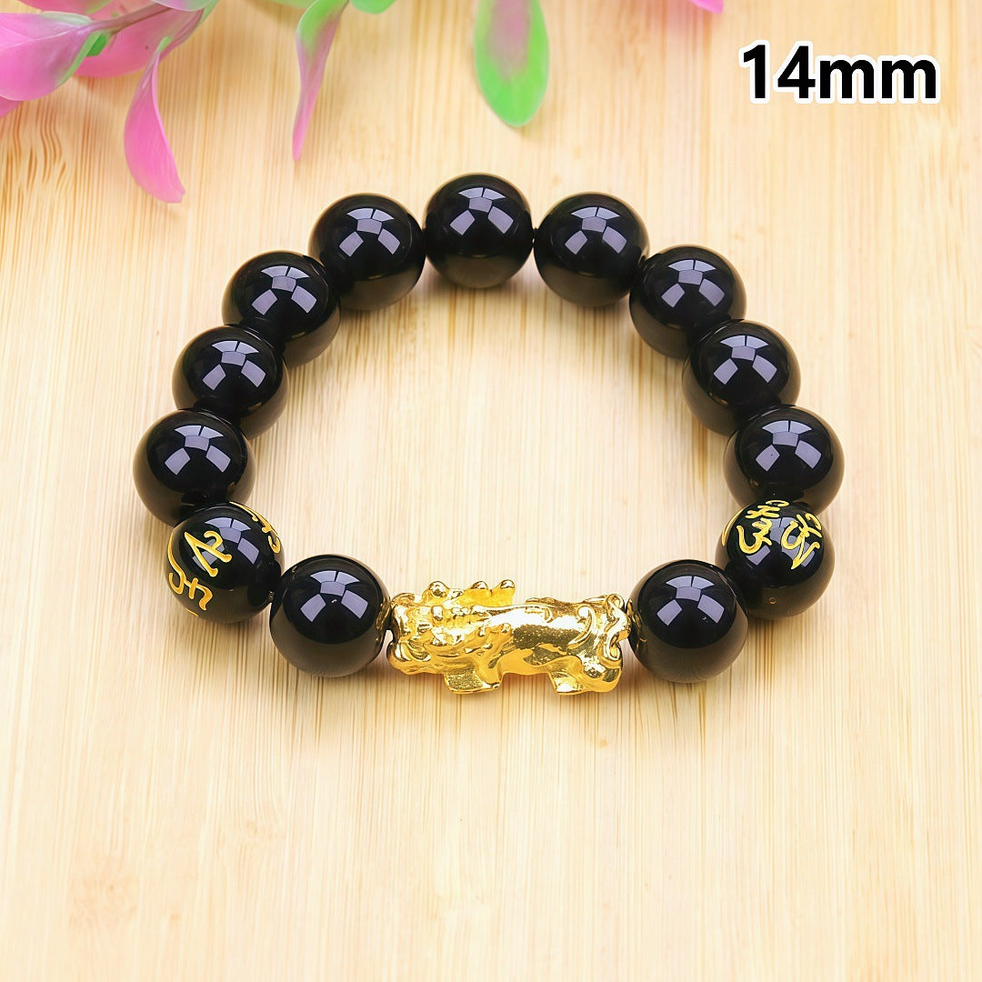 Running Rivers Lakes Live Imitation Obsidian Gilt Six Words Mantra Bracelet