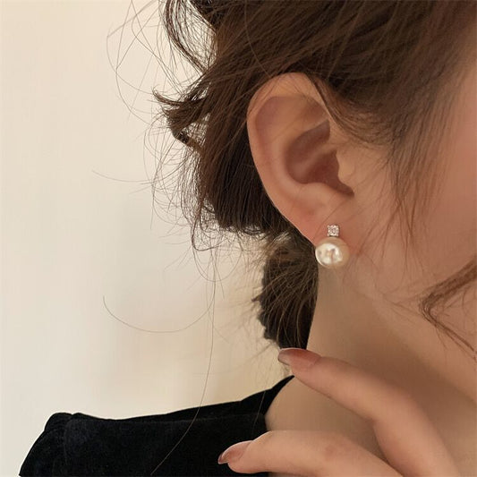 Women's French Style Vintage Zircon Bright Pearl For Earrings