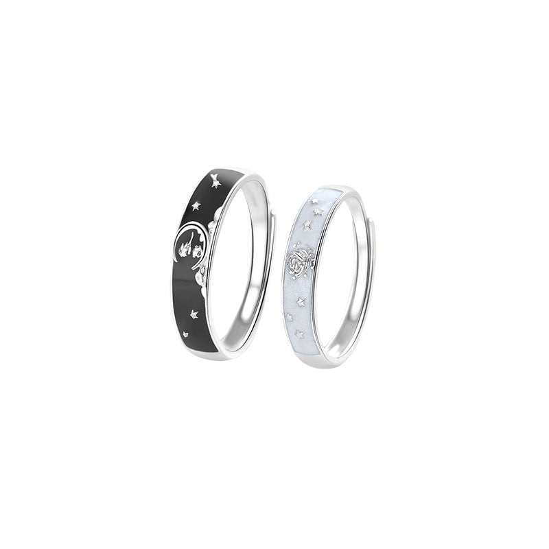 Prince Rose Couple Pure Sier Black White Epoxy Rings