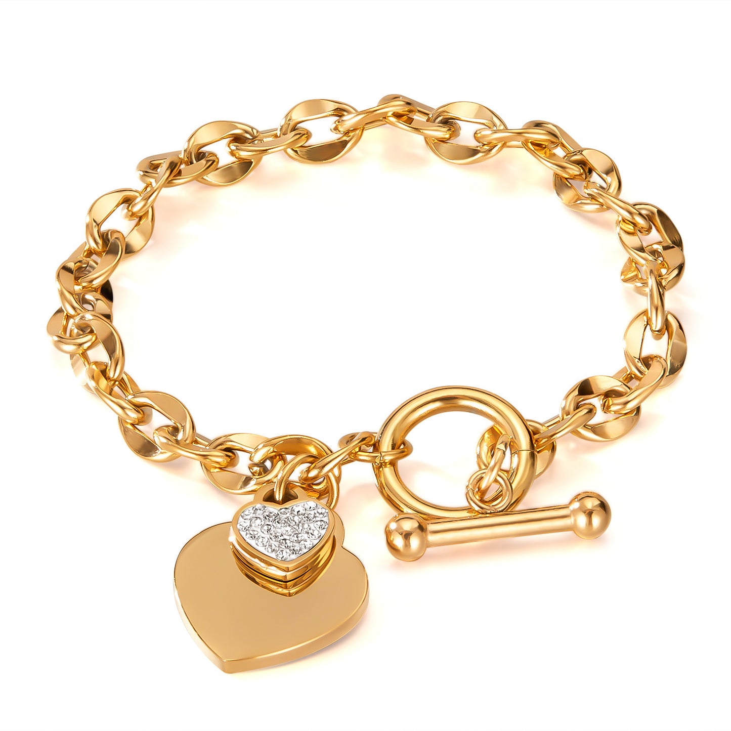 Simple Light Extravagant Love Heart Titanium Steel Female Bracelet
