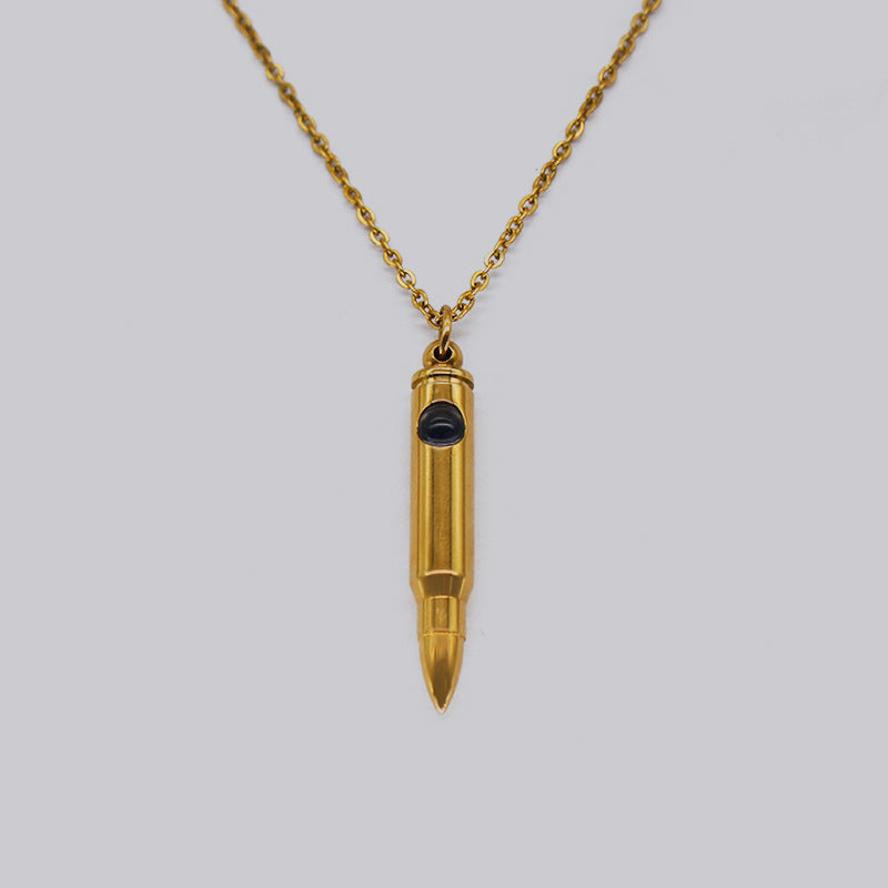 Veterans Memorial Bullet Projection Stone Titanium Steel Necklaces