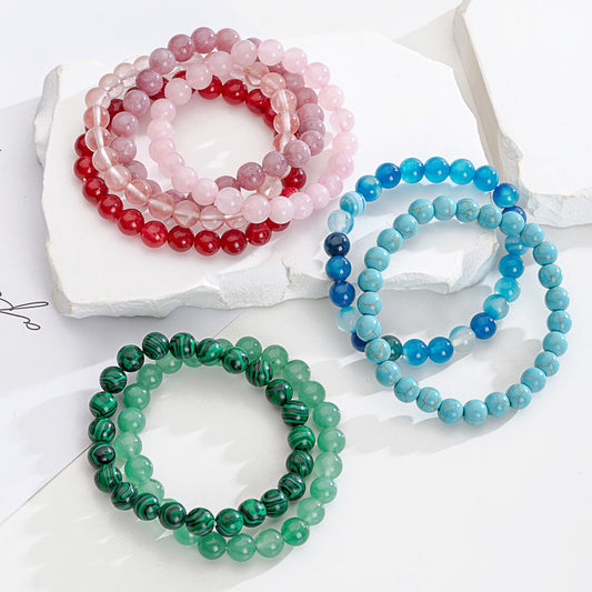 Listed Agate Pink Crystal Aquamarine Beaded Bracelets