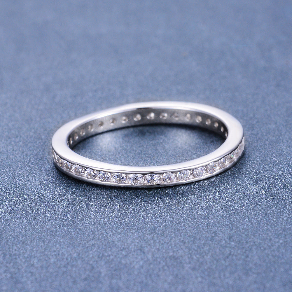 Sterling Sier Circle White Diamond Inlaid Zircon Ring