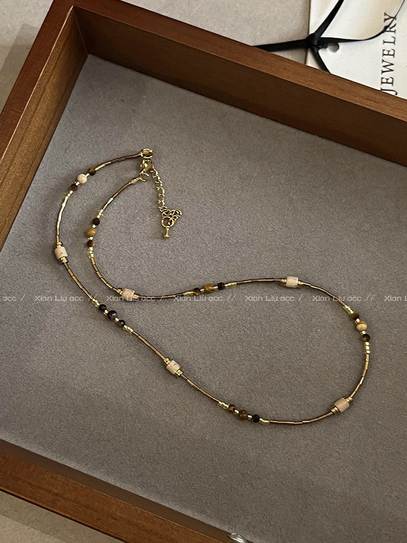 Women's Tiger Eye Chinese Style Twin Niche Graceful Clavicle Necklaces