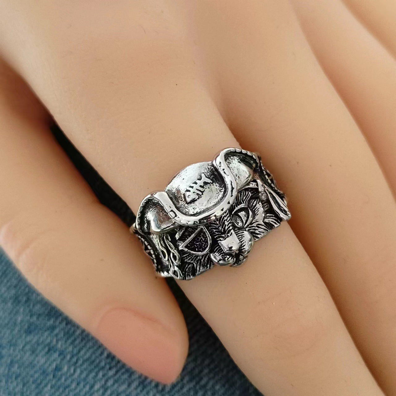 Men's Pirate Stray Cat Antique Finishing Opening Rings