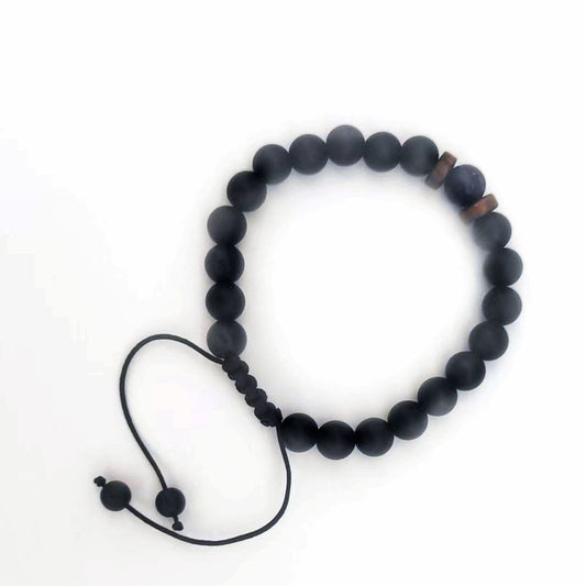Black Glitter Wooden Bead Lava Volcanic Bracelets