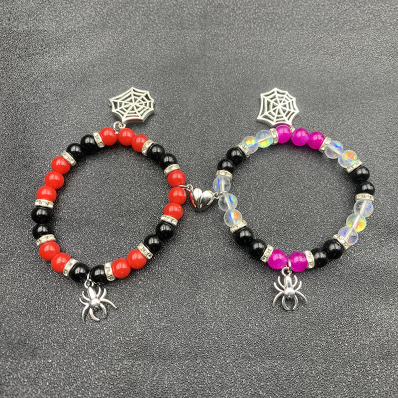 Christmas Halloween Couple Red Black Beaded Bracelets