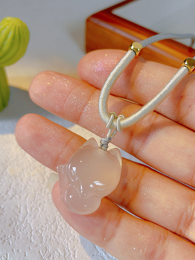Buckle Chalcedony Fox Gourd Flower Moon Necklaces