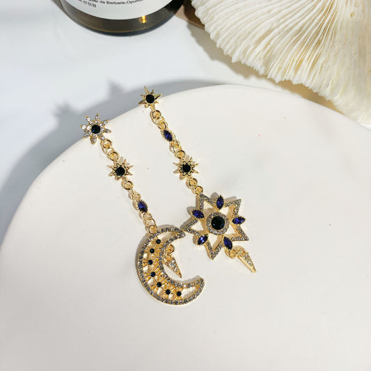 Women's Needle Star Moon Asymmetric High-grade Temperament Earrings