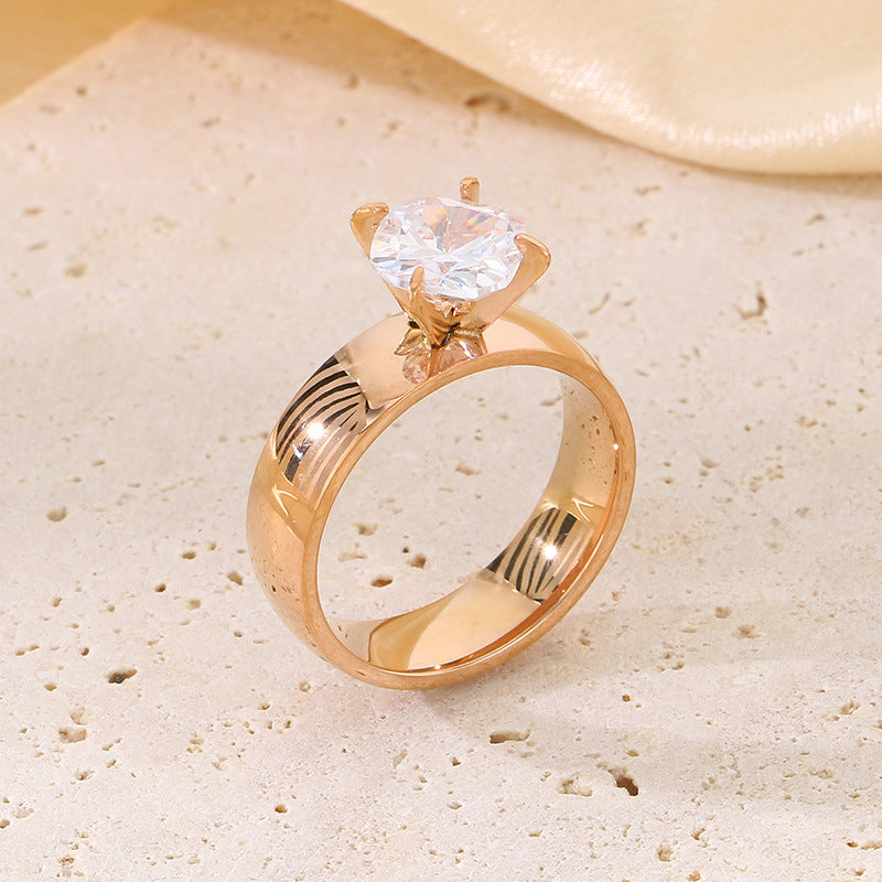 Steel Female Zircon Gold Valentine's Day Rings