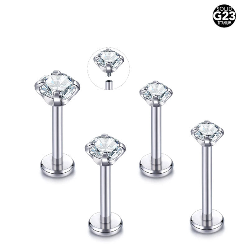 Ear Bone Zircon Labret Steel Internal Teeth Human Earrings