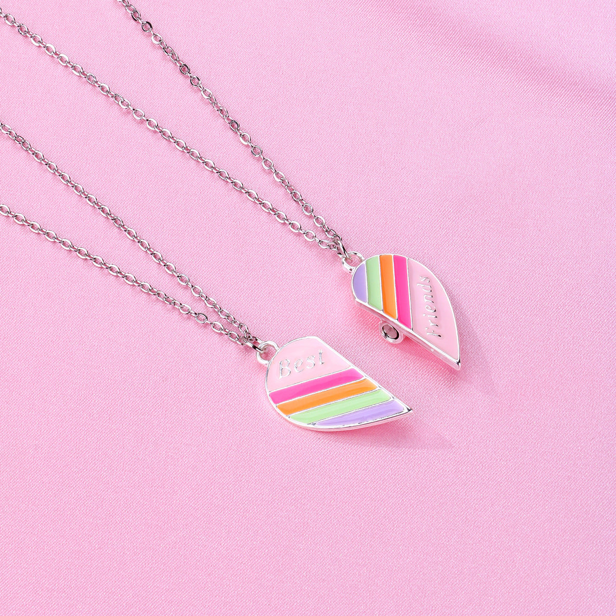 Children's Rainbow Magnetite Heart Alloy Dripping Oil Necklaces