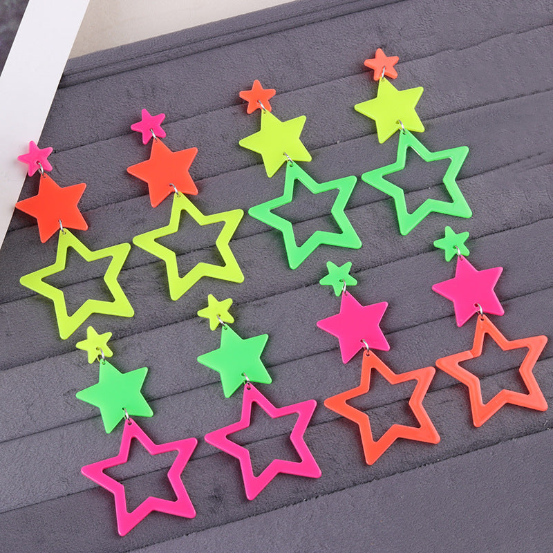 Exaggerated Trendy Three-piece Five-pointed Star Fluorescent Color Acrylic Personalized Earrings