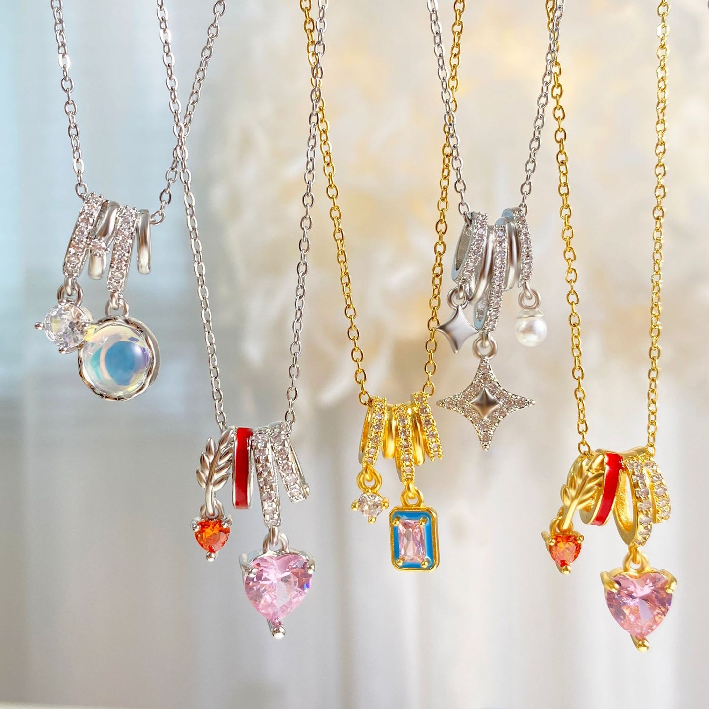 High-grade Copper Gold-plated Heart Zircon Clavicle Chain Necklaces