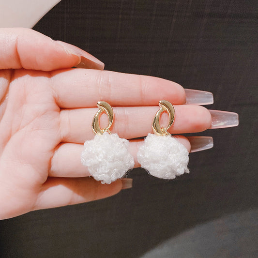 Temperament Wild Cute Lamb Wool Ball Earrings