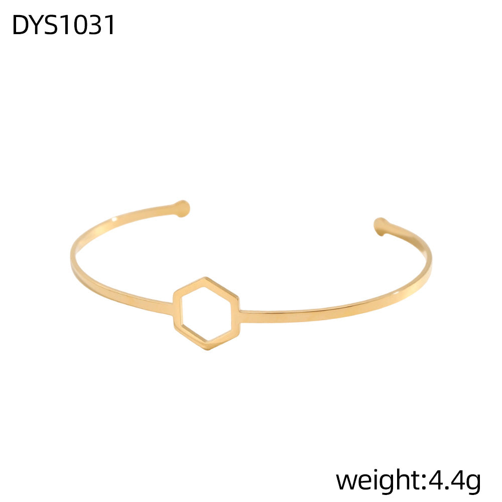 Geometric Hollow Metal Feeling Open-ended Stainless Steel Vacuum Electroplating Design Bracelets