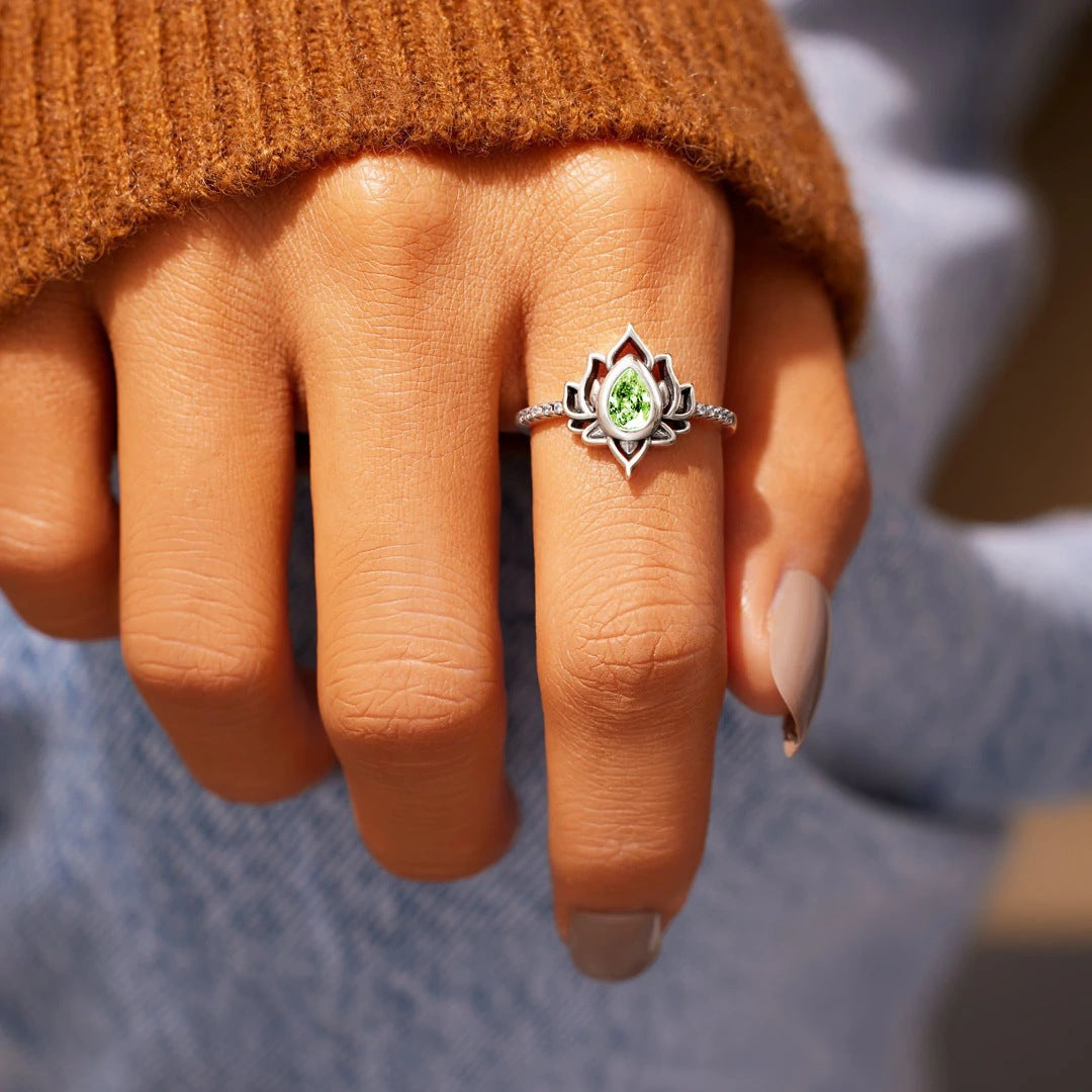 Vintage Distressed Flame Shape Lotus Water Drop Rings