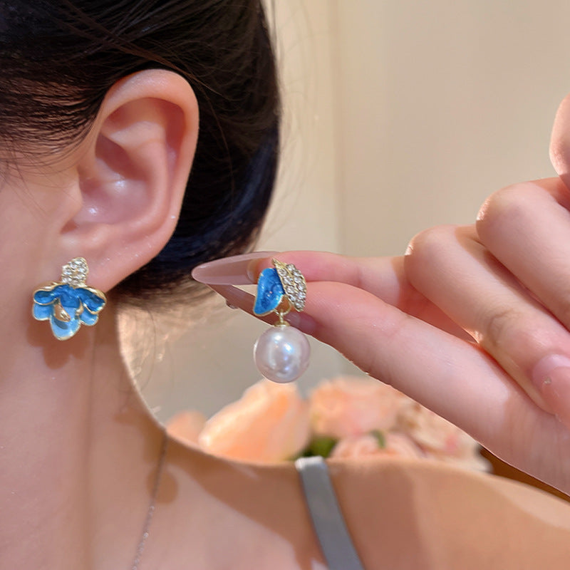 Women's Sier Needle Light Luxury Minority Pearl For Graceful Stud Earrings