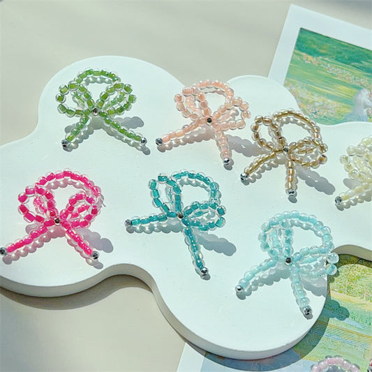 Niche Design Bowknot Transparent Colorful Beaded Rings