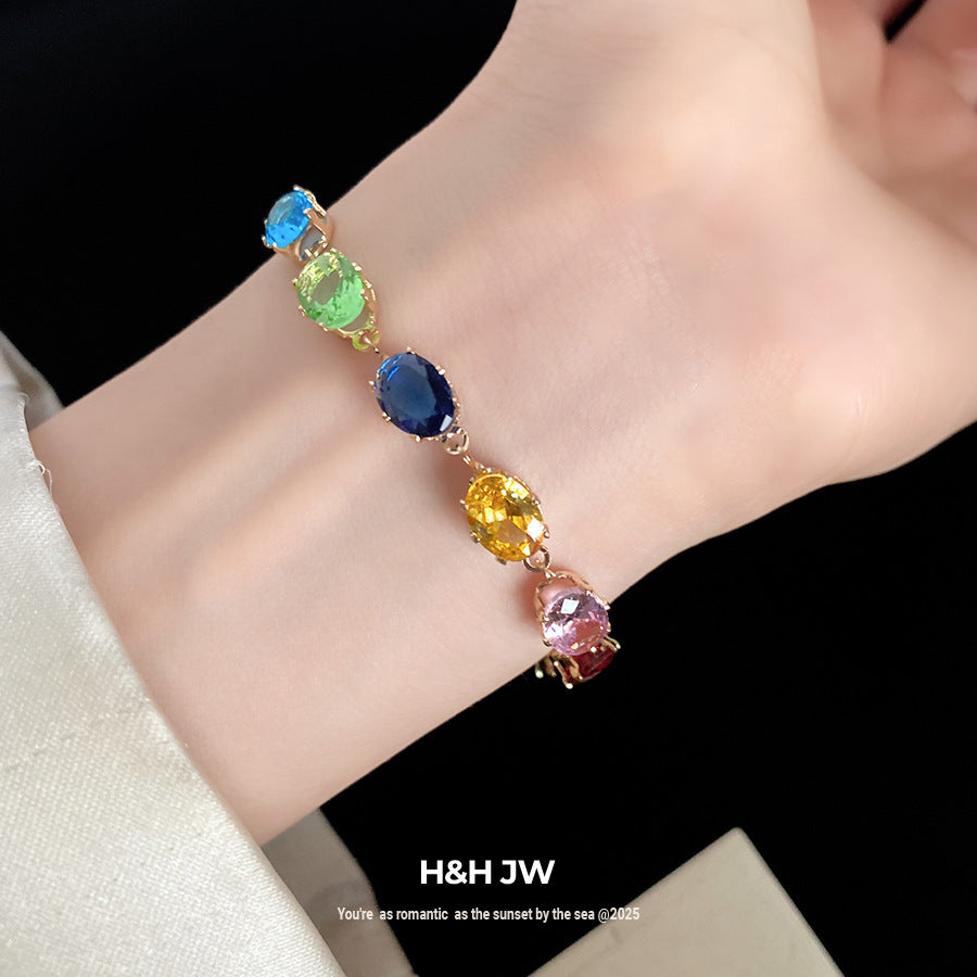 Vintage Zircon Oval Personalized Palace Style Light Luxury High Sense Bracelet