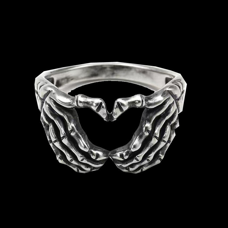 Women's Personalized Retro Heart-shaped Skull Palm Stainless Steel Rings