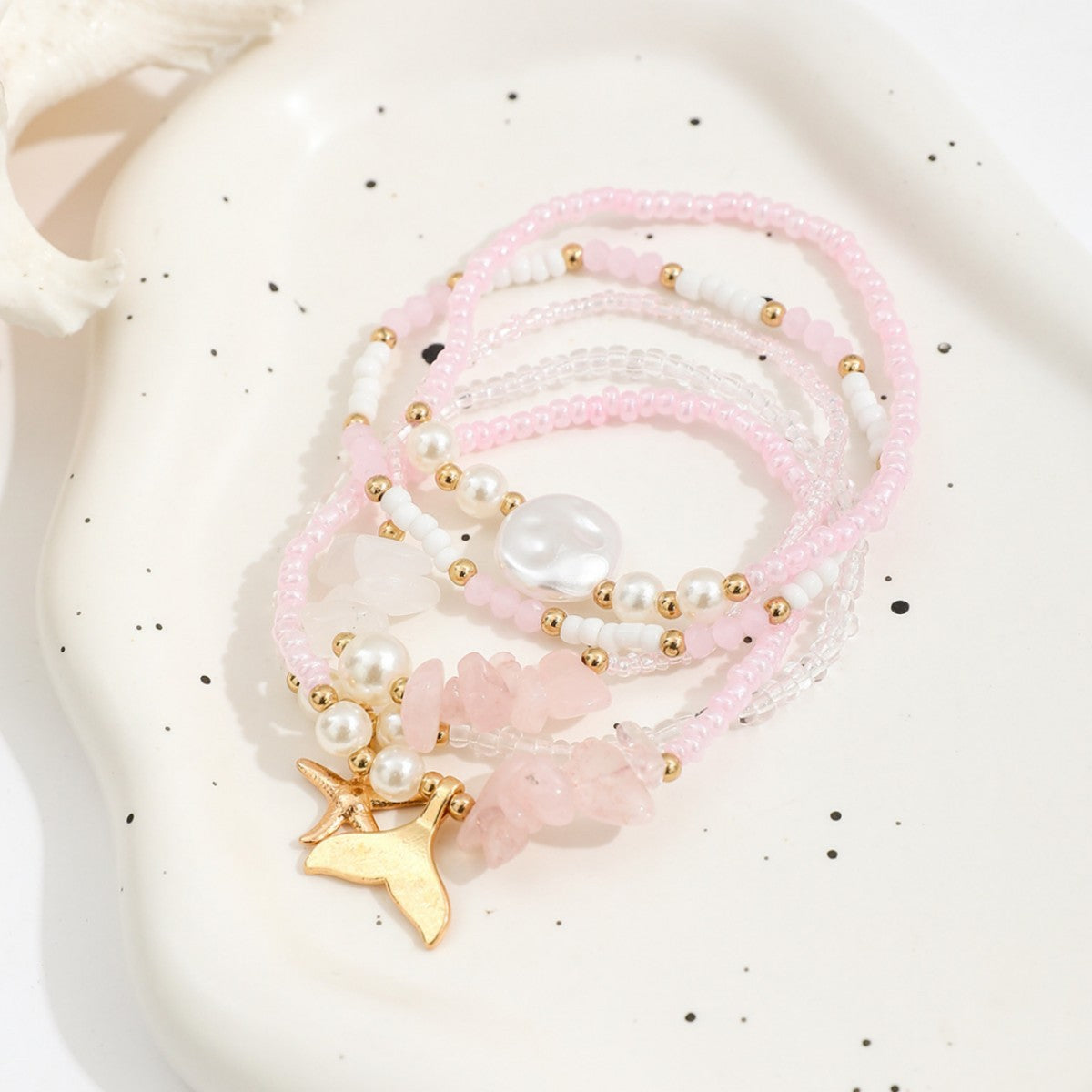 Women's Beaded Bead Fishtail Elastic Imitation Pearl Bracelet