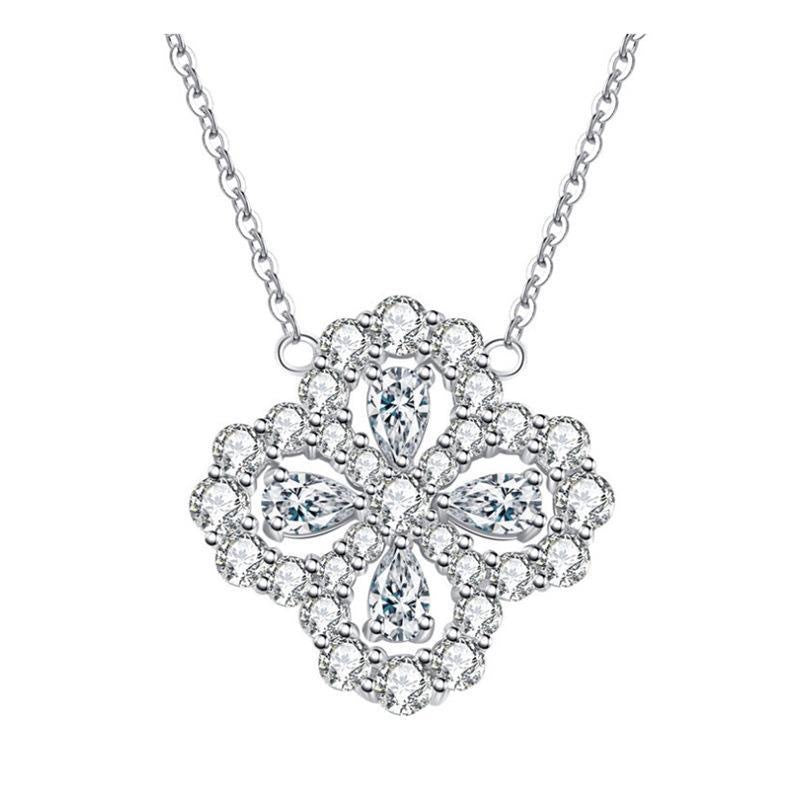 Women's Sier Clover Full Diamond Light Luxury Lucky Fashion Necklaces