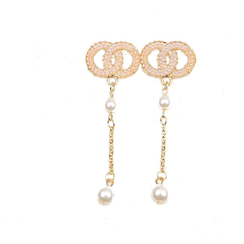 Women's Trendy Sier Pearl Korean Long Fringed Earrings