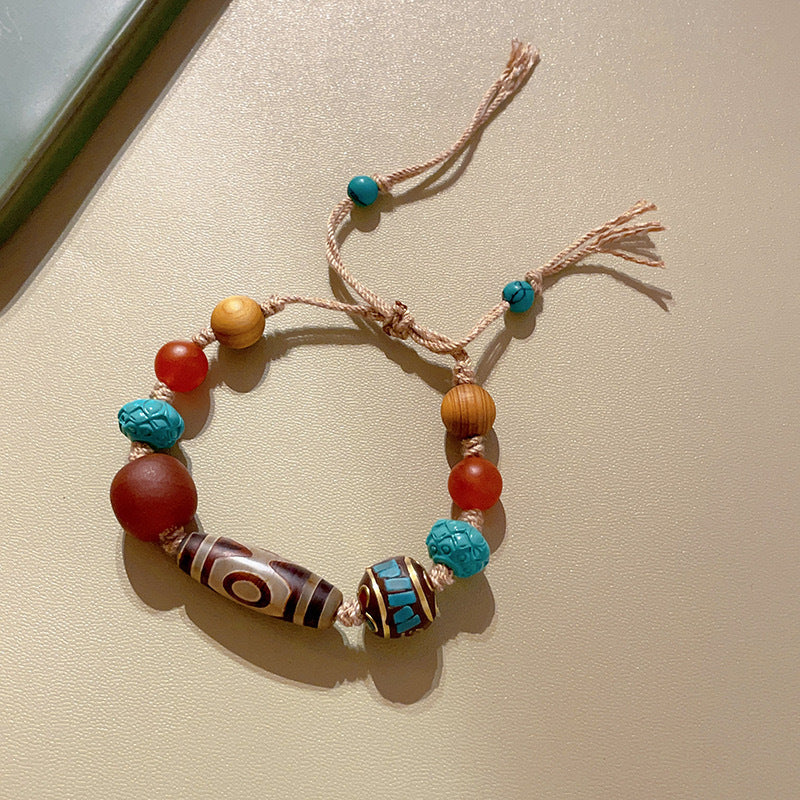 Women's & Men's Retro Ethnic Style Agate Ox Bone Rosary Bracelet