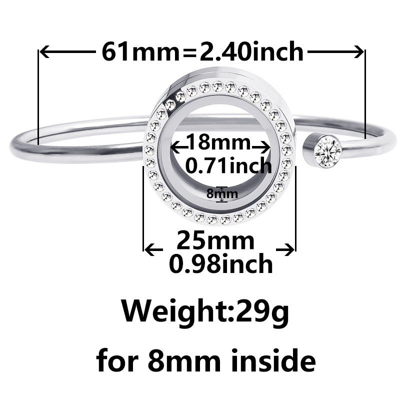 Be Opened Unscrewed Stainless Steel Round Glass Bracelets