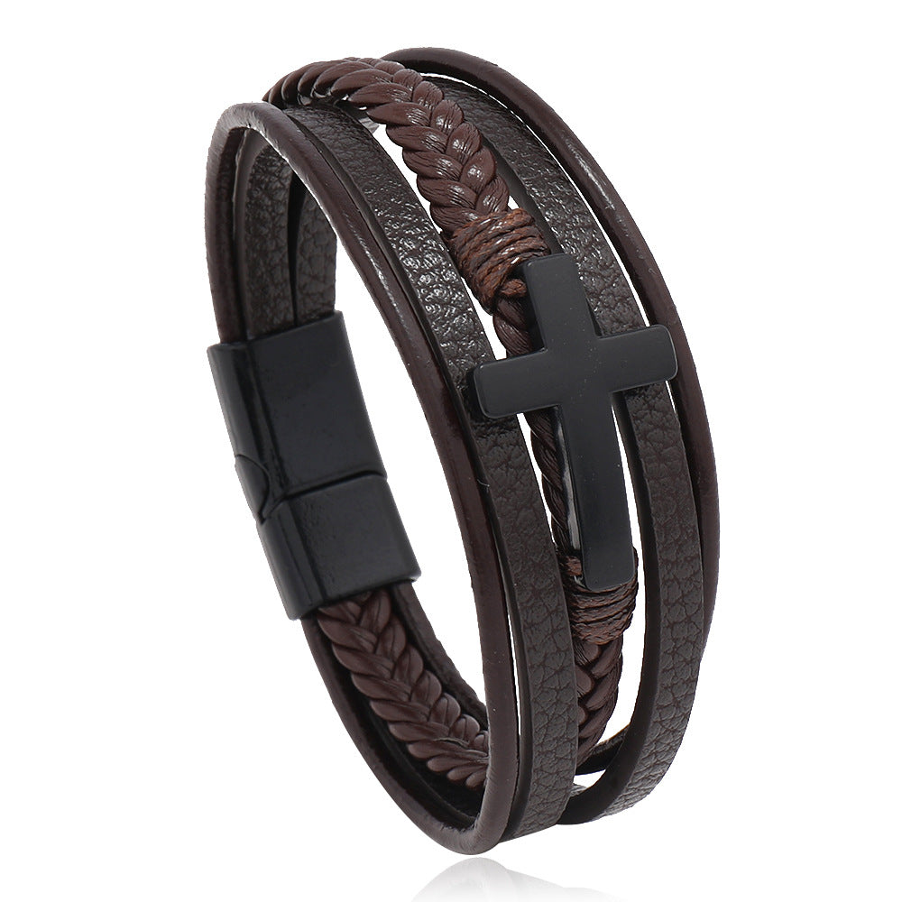 Men's Writing Woven Handmade Leather Magnetic Snap Bracelets