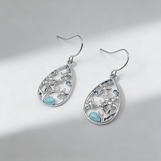 Stone Female Drop-shaped Starfish Hollow Out Sier Temperament Bohemian Earrings