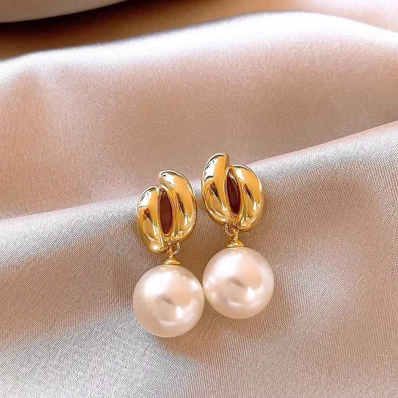 Needle Zircon Flower Pearl Tassel Retro Earrings