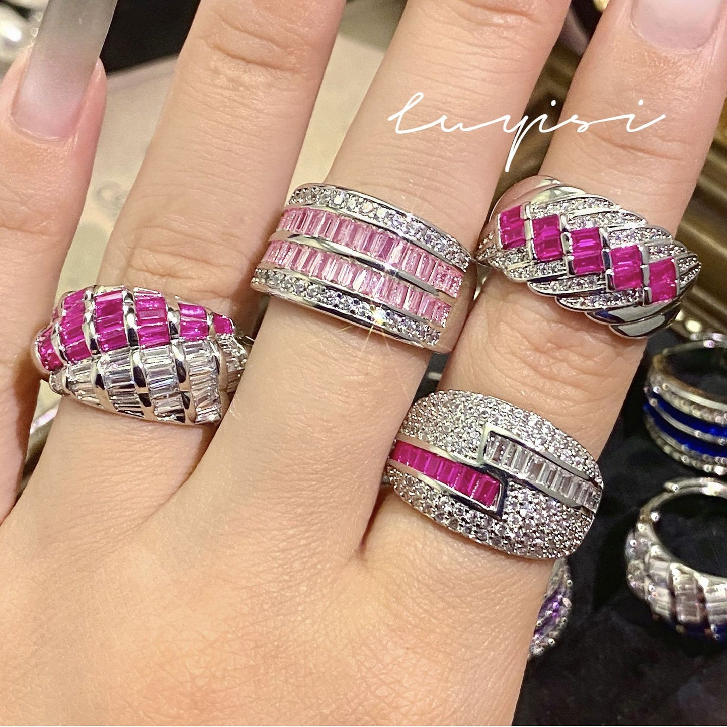 Women's Diamond Colorful Mixed Colors High Carbon Rings