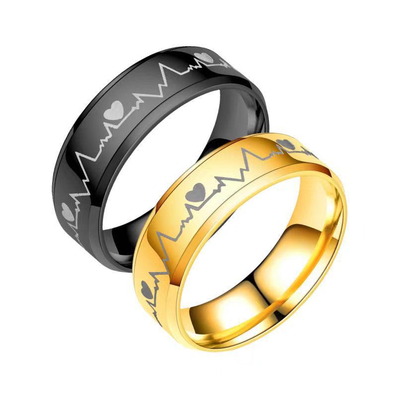 Men's Stainless Steel Hip Hop Niche Heartbeat Ring
