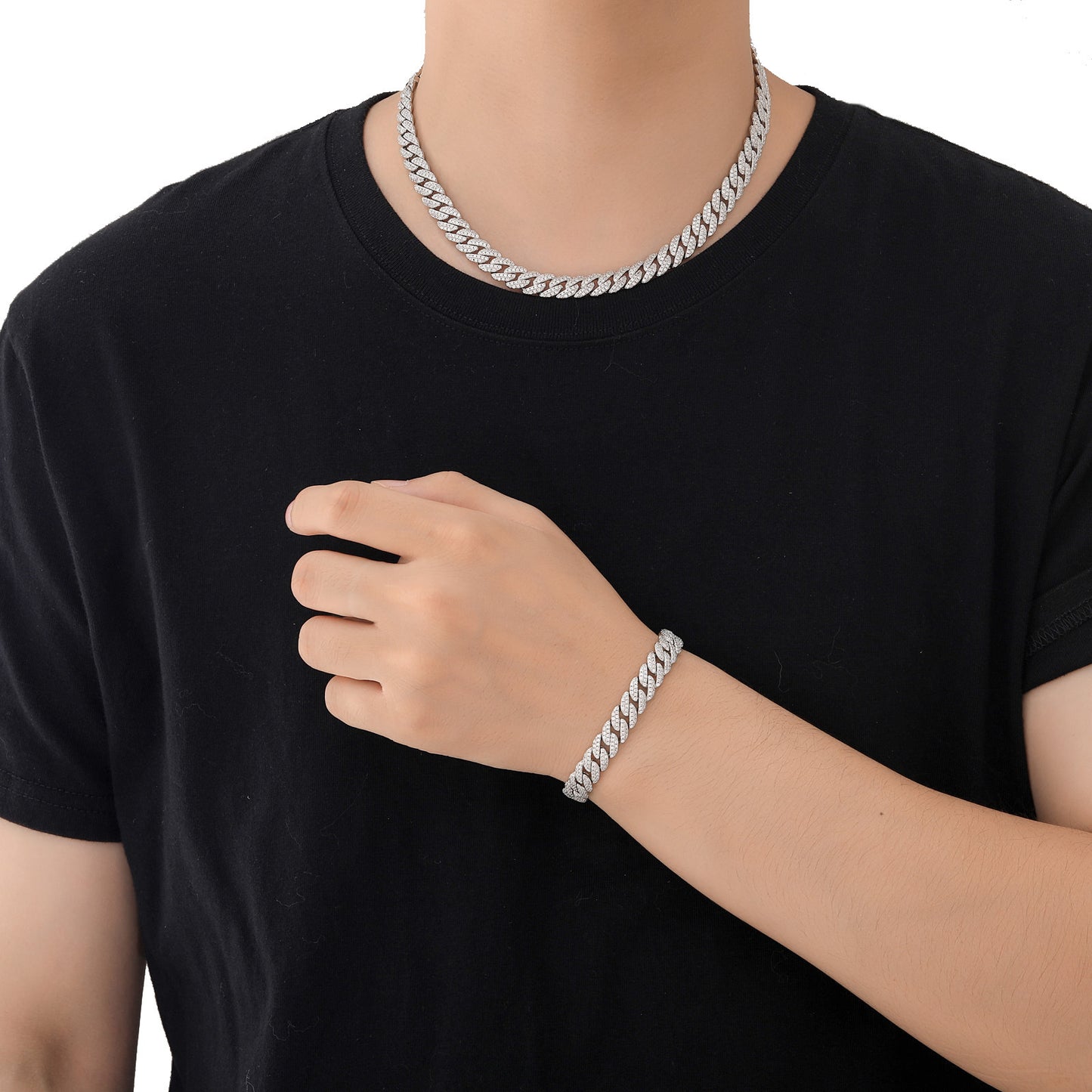 Men's Double Row Zircon Cuban Link Chain Necklaces