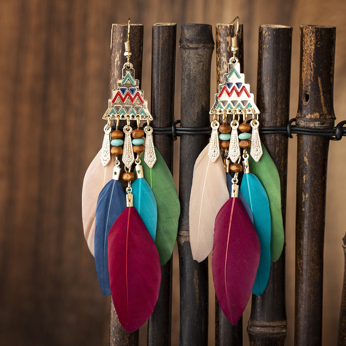 Eardrops Water Drop Feather Jewelry Retro Ethnic Style Earrings