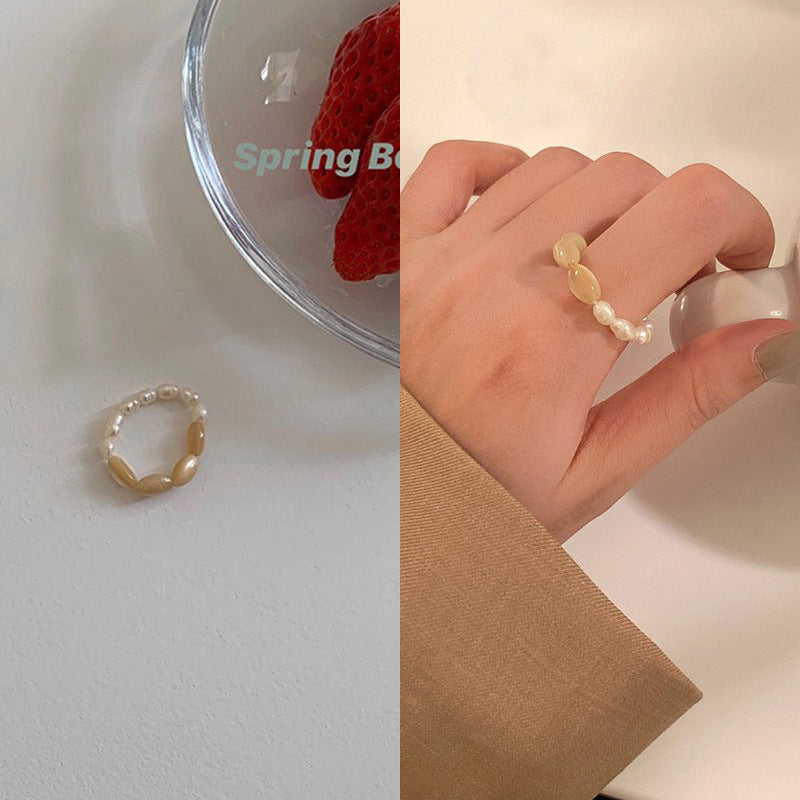 Sier Niche Natural Crystal Female Retro Rings