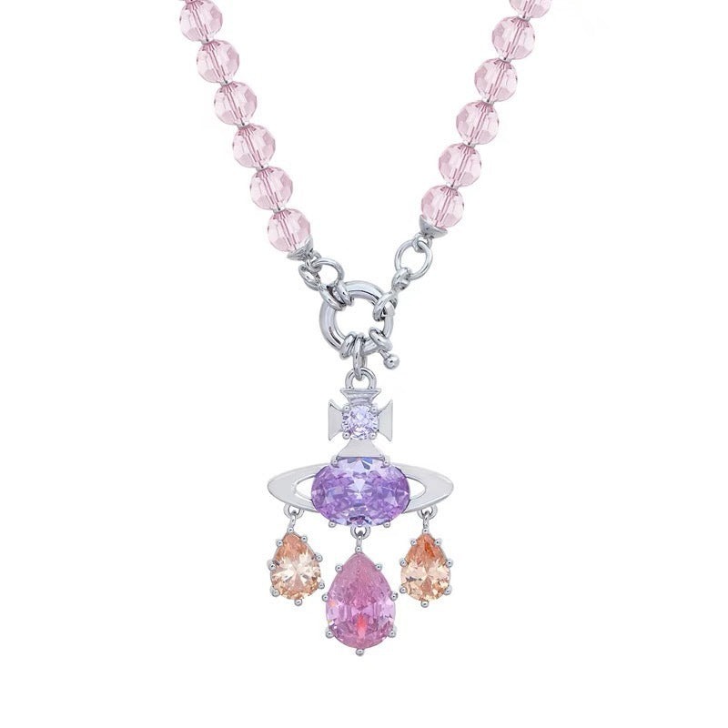 The West Mermaid Tears Pink Amethyst Saturn Necklaces