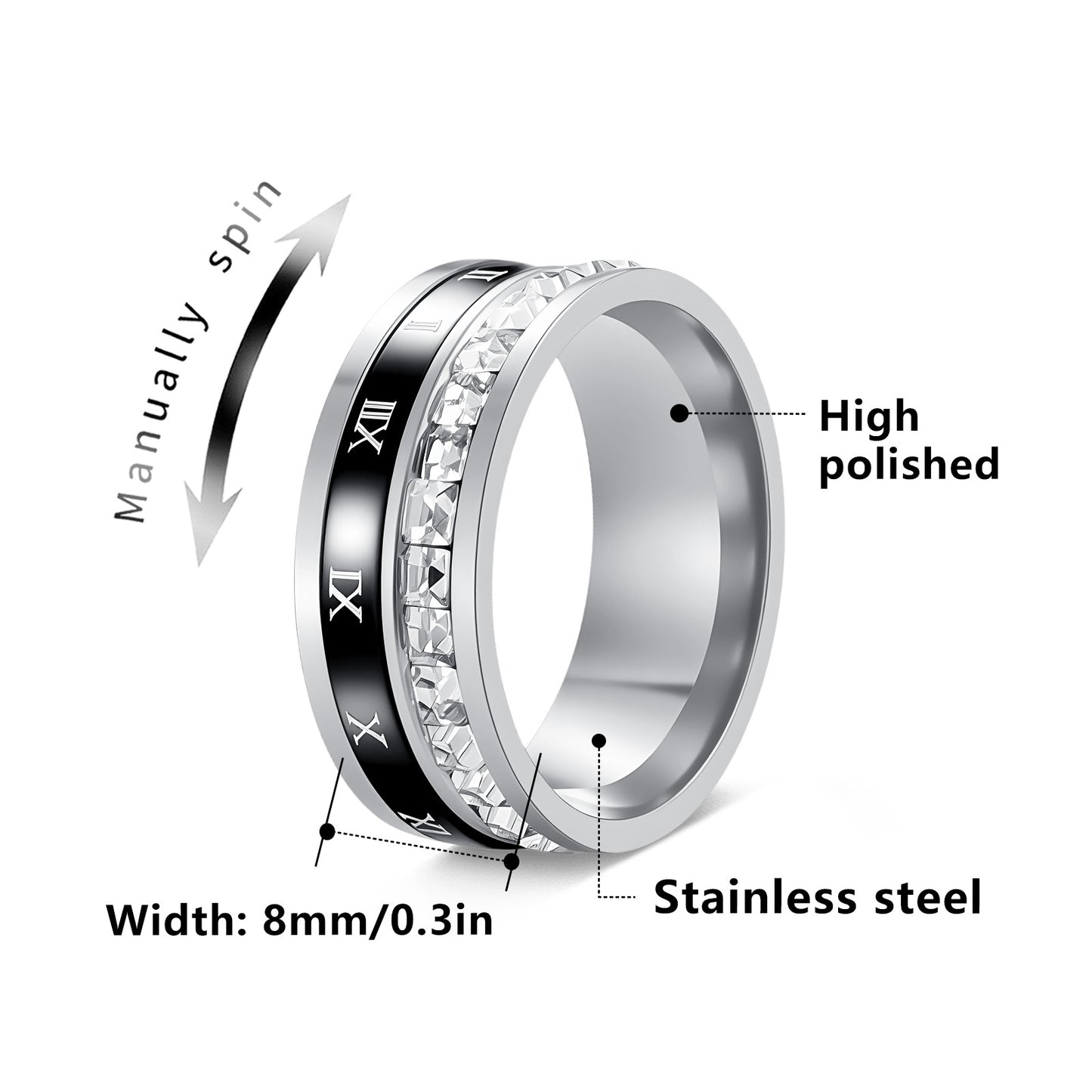 Titanium Steel Diamond Roman Digital Decompression Rotatable Trendy Rings